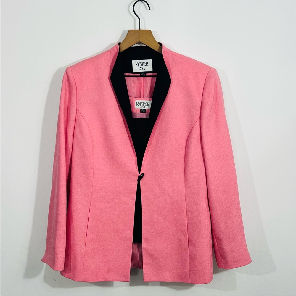 Vintage Kasper A.S.L. Pink Blazer Jacket Matching Black Blouse Bold Feminine Set